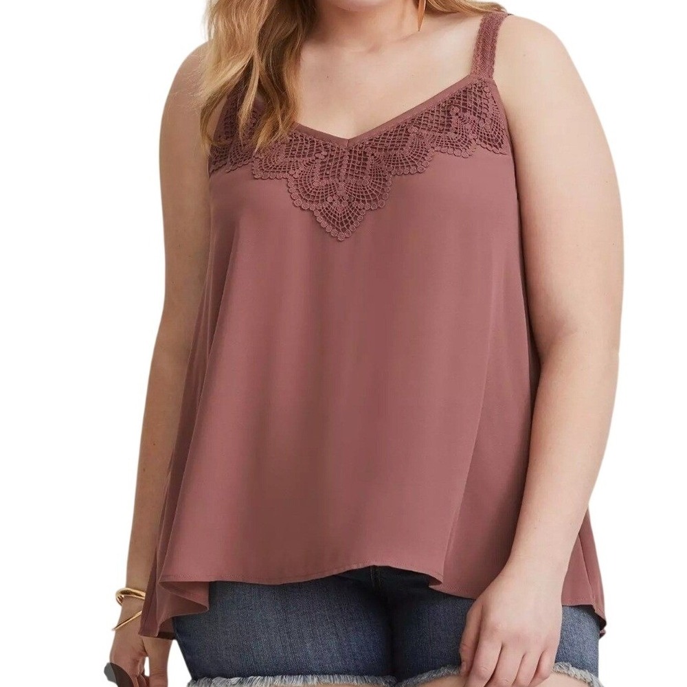 TORRID Mauve Pink Lace Trim V Neck Cami‎ Tank Top Plus Size 00